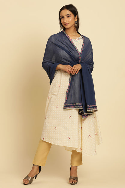 Blue Chiffon Dupatta With Printed Border