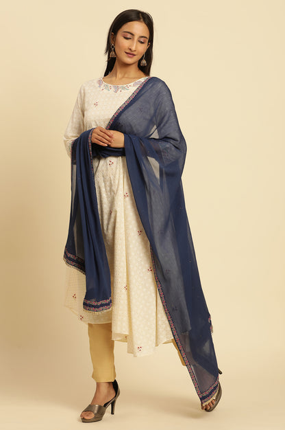 Blue Chiffon Dupatta With Printed Border