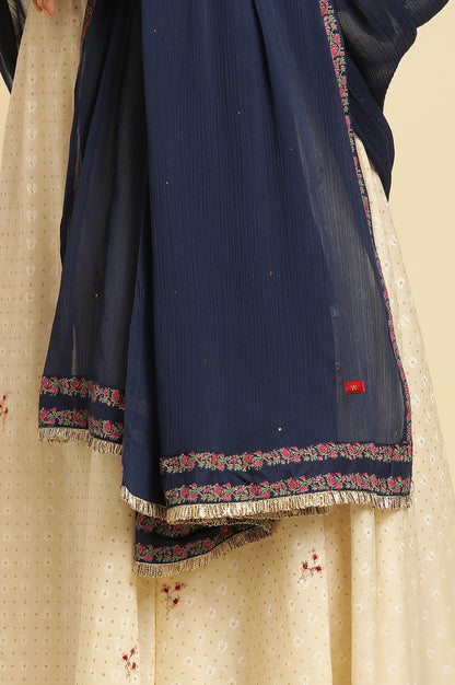 Blue Chiffon Dupatta With Printed Border