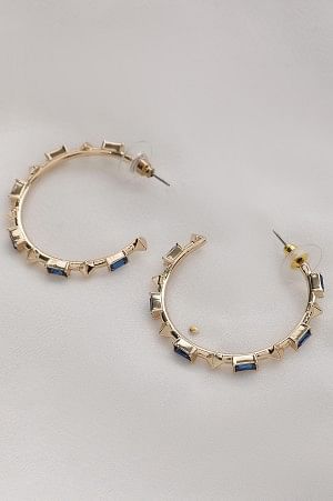 Dazzling white baguette cubic zirconia stone studded party hoop earrings.