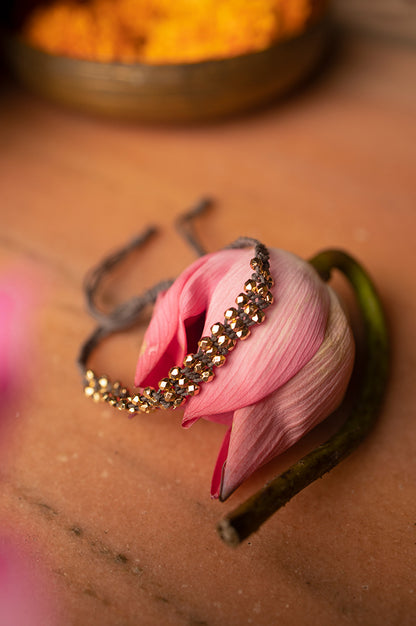 Grey Adjustable Rakhi With Gold Beads