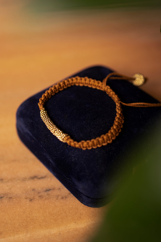 Brown Braided Adjustable Rakhi With Gold Chain Detail