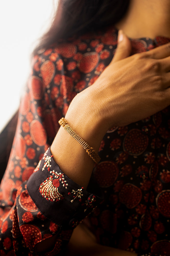 Brown Braided Adjustable Rakhi With Gold Chain Detail