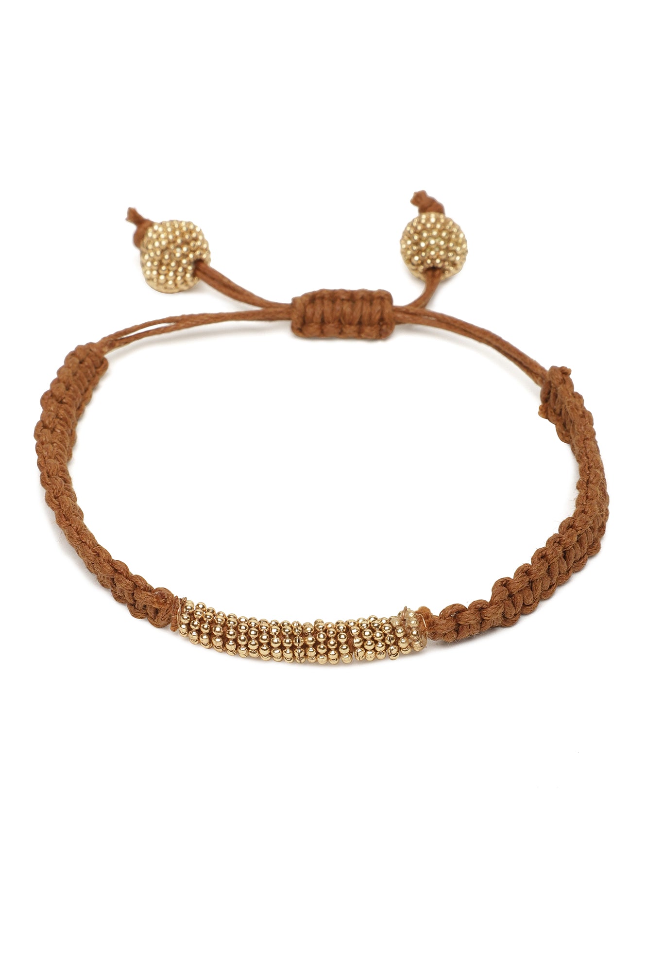 Brown Braided Adjustable Rakhi With Gold Chain Detail