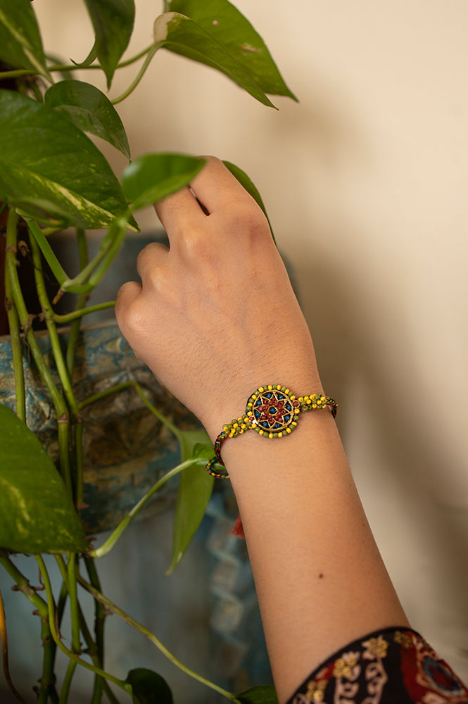 Multi-Colour Braided Rakhi With Beaded And Tassels