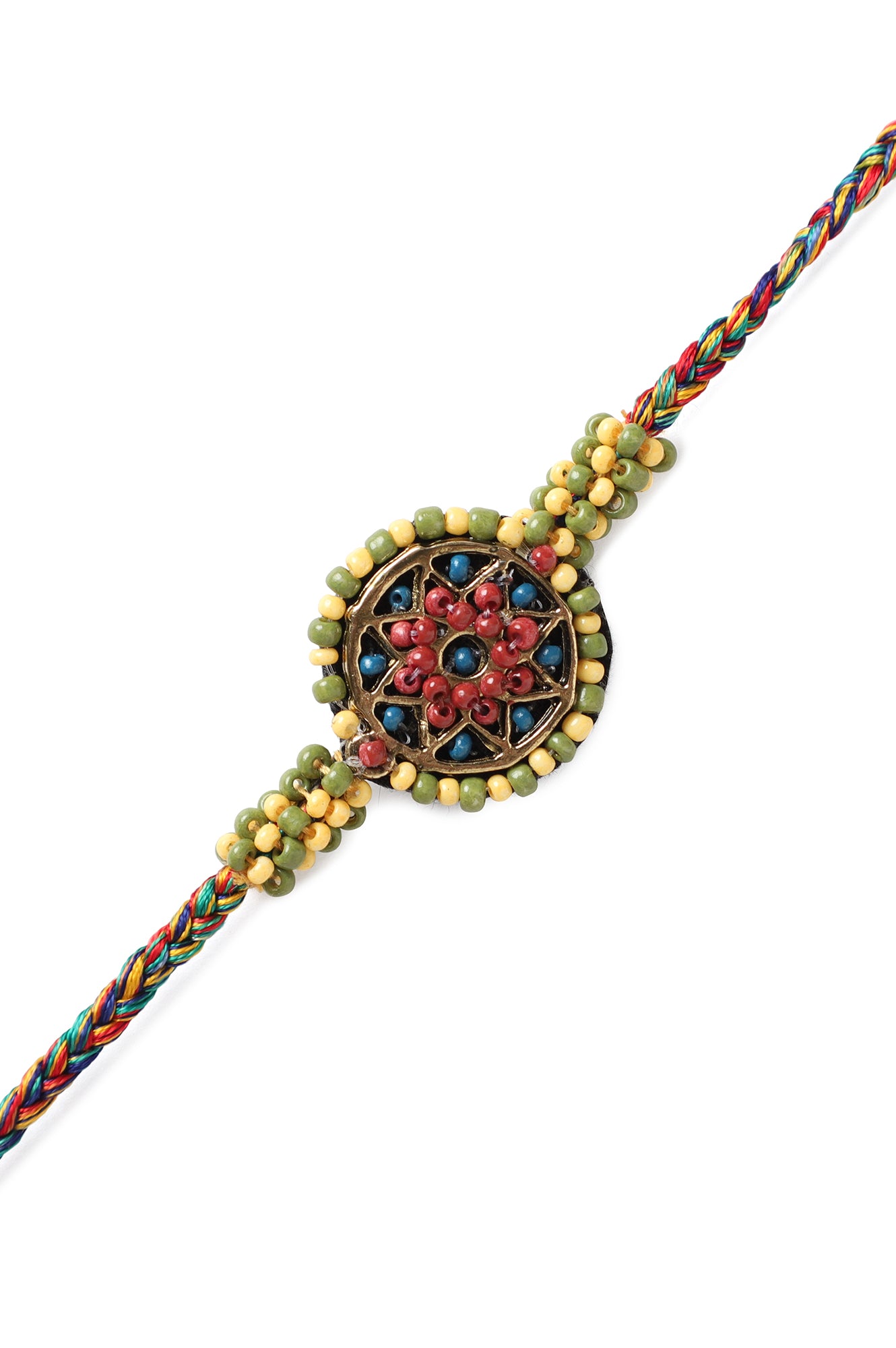 Multi-Colour Braided Rakhi With Beaded And Tassels