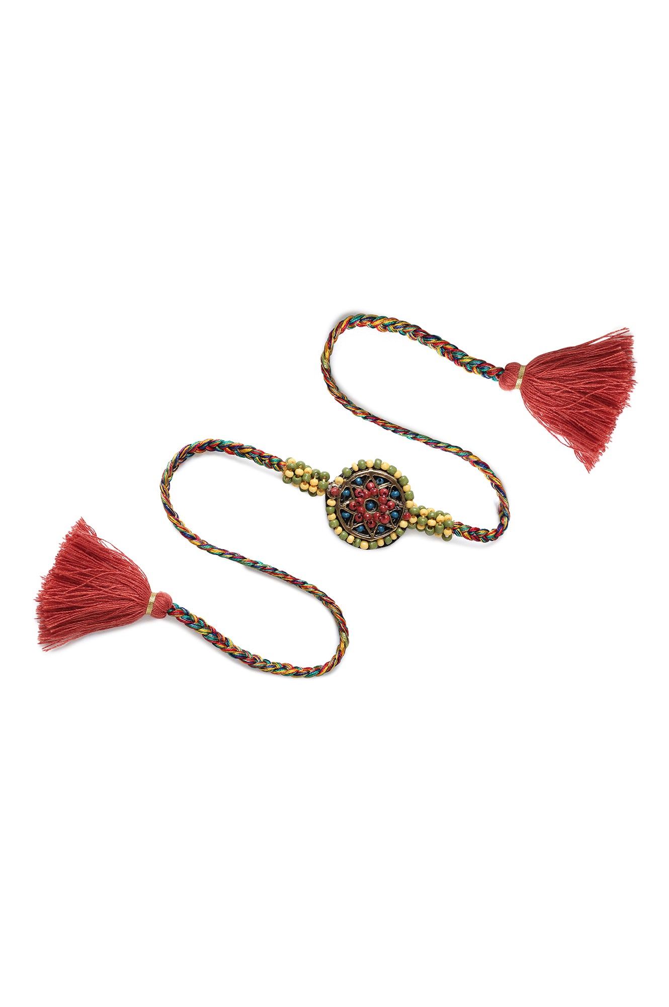 Multi-Colour Braided Rakhi With Beaded And Tassels