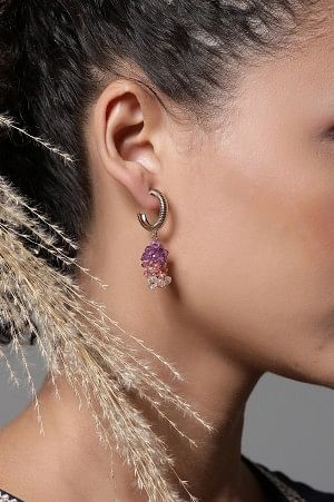 Multi-coloured Beaded Party wear Hoop Earrings