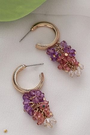 Multi-coloured Beaded Party wear Hoop Earrings