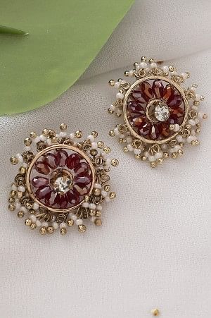 Red &amp; White Crystal Ethnic Stud Earrings