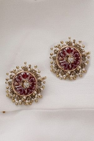 Red &amp; White Crystal Ethnic Stud Earrings