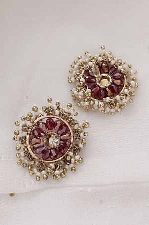 Red &amp; White Crystal Ethnic Stud Earrings