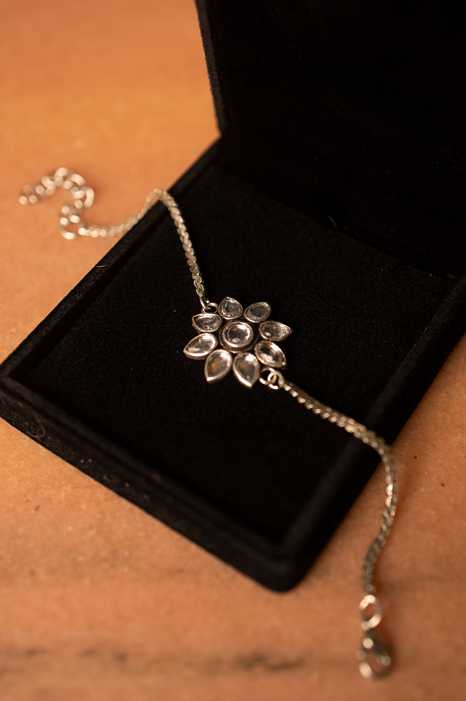 Silver Flower Motif Chain Rakhi