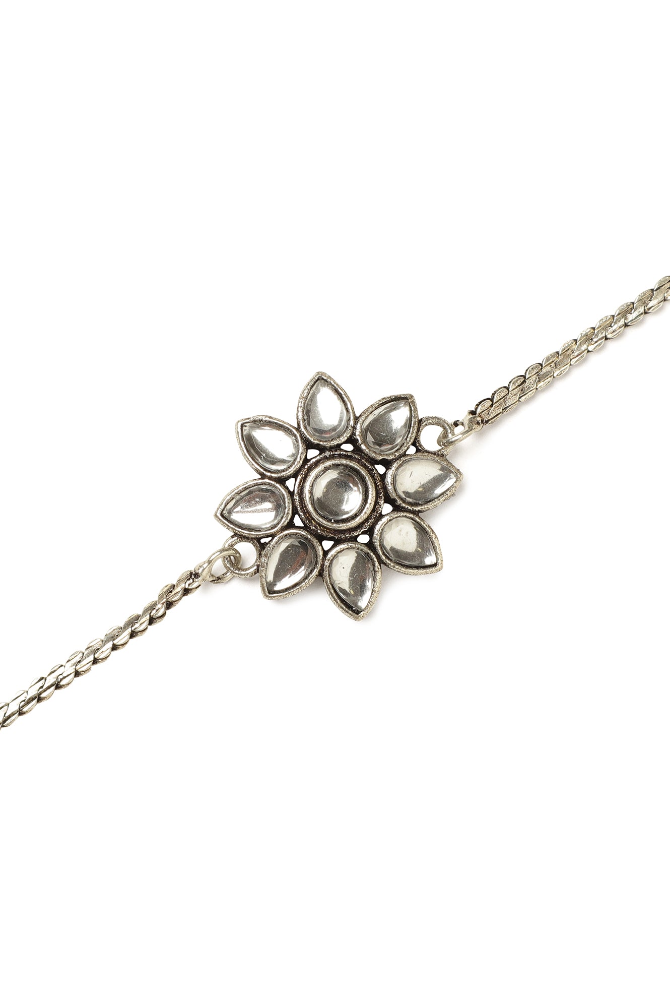 Silver Flower Motif Chain Rakhi