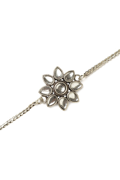 Silver Flower Motif Chain Rakhi