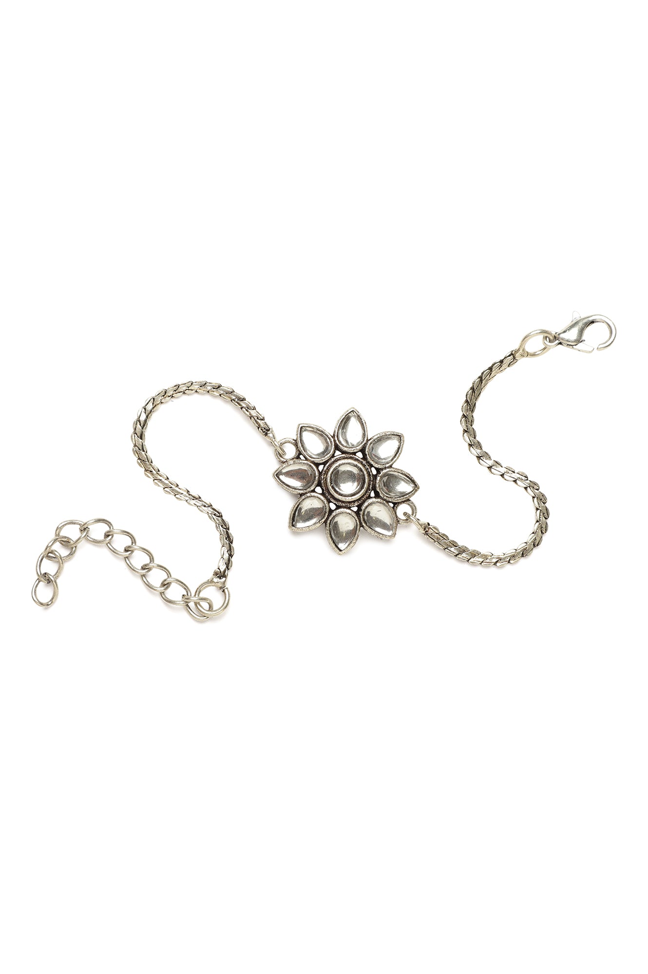 Silver Flower Motif Chain Rakhi