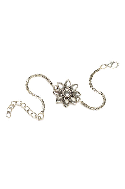 Silver Flower Motif Chain Rakhi