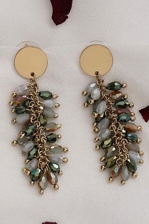 Green Beaded Ethnic Drop Earrings