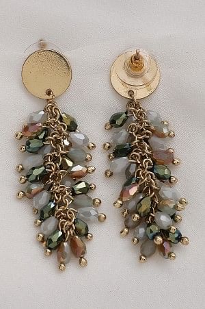 Green Beaded Ethnic Drop Earrings