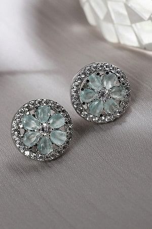 Green Cubic Zirconia Party Stud Earrings