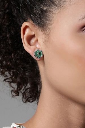 Green Zirconia Studded Party Stud Earrings