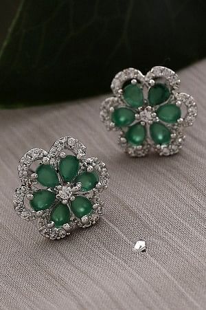 Green Zirconia Studded Party Stud Earrings