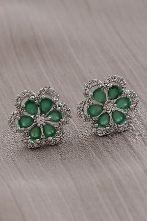 Green Zirconia Studded Party Stud Earrings