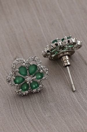 Green Zirconia Studded Party Stud Earrings