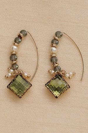 Green Beaded Party Drop Earrings