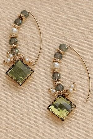 Green Beaded Party Drop Earrings