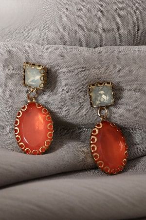 Coral &amp; Green Rhinestone Handcrafted Drop Earrings