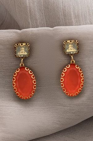 Coral &amp; Green Rhinestone Handcrafted Drop Earrings