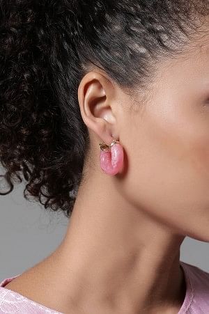 Pink &amp; White Resin Modern Hoop Earrings