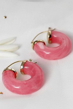 Pink &amp; White Resin Modern Hoop Earrings