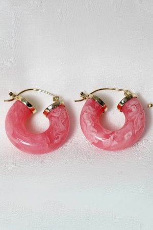 Pink &amp; White Resin Modern Hoop Earrings