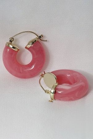 Pink &amp; White Resin Modern Hoop Earrings