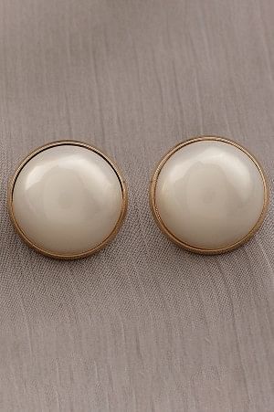 Beige Half Round Pearl Stud Earrings