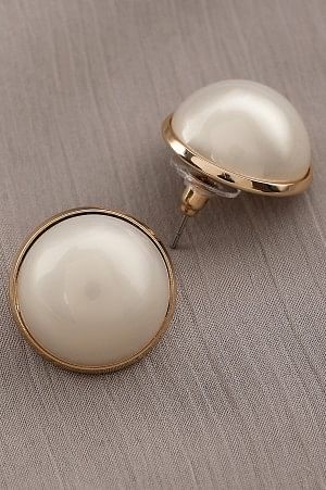 Beige Half Round Pearl Stud Earrings