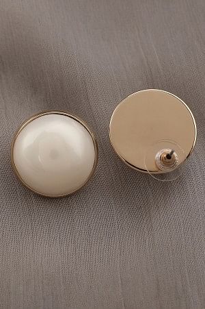 Beige Half Round Pearl Stud Earrings