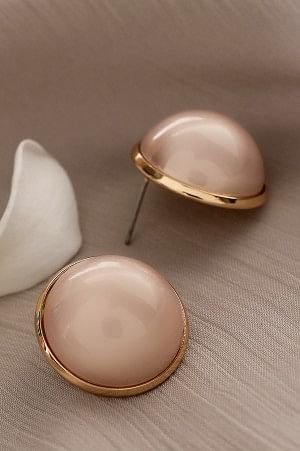 Pink Half Round Pearl Stud Earrings