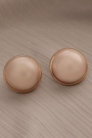 Pink Half Round Pearl Stud Earrings