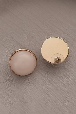 Pink Half Round Pearl Stud Earrings