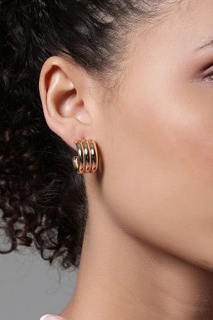 Golden Pipe Layered Half Hoop Earrings