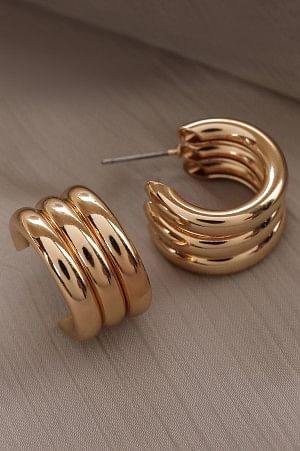 Golden Pipe Layered Half Hoop Earrings