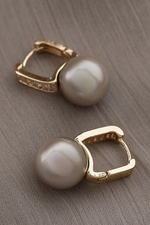 Grey Pearl Stone Studded Hoop Earrings