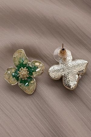 Green Flower Shaped Ethnic Stud Earrings