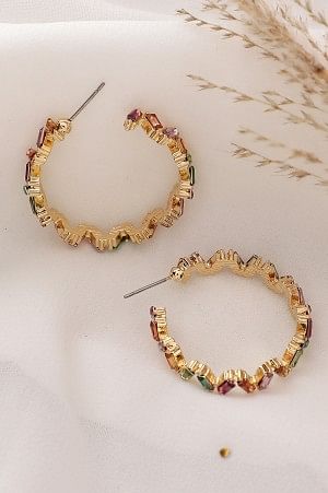 Multi-coloured Cubic Zirconia Dazzling Partry Hoop Earrings