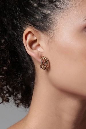 Brown &amp; Gold Modern Hoop Earrings