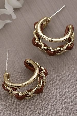 Brown &amp; Gold Modern Hoop Earrings