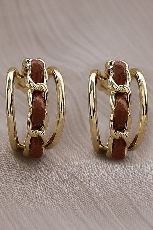 Brown &amp; Gold Modern Hoop Earrings